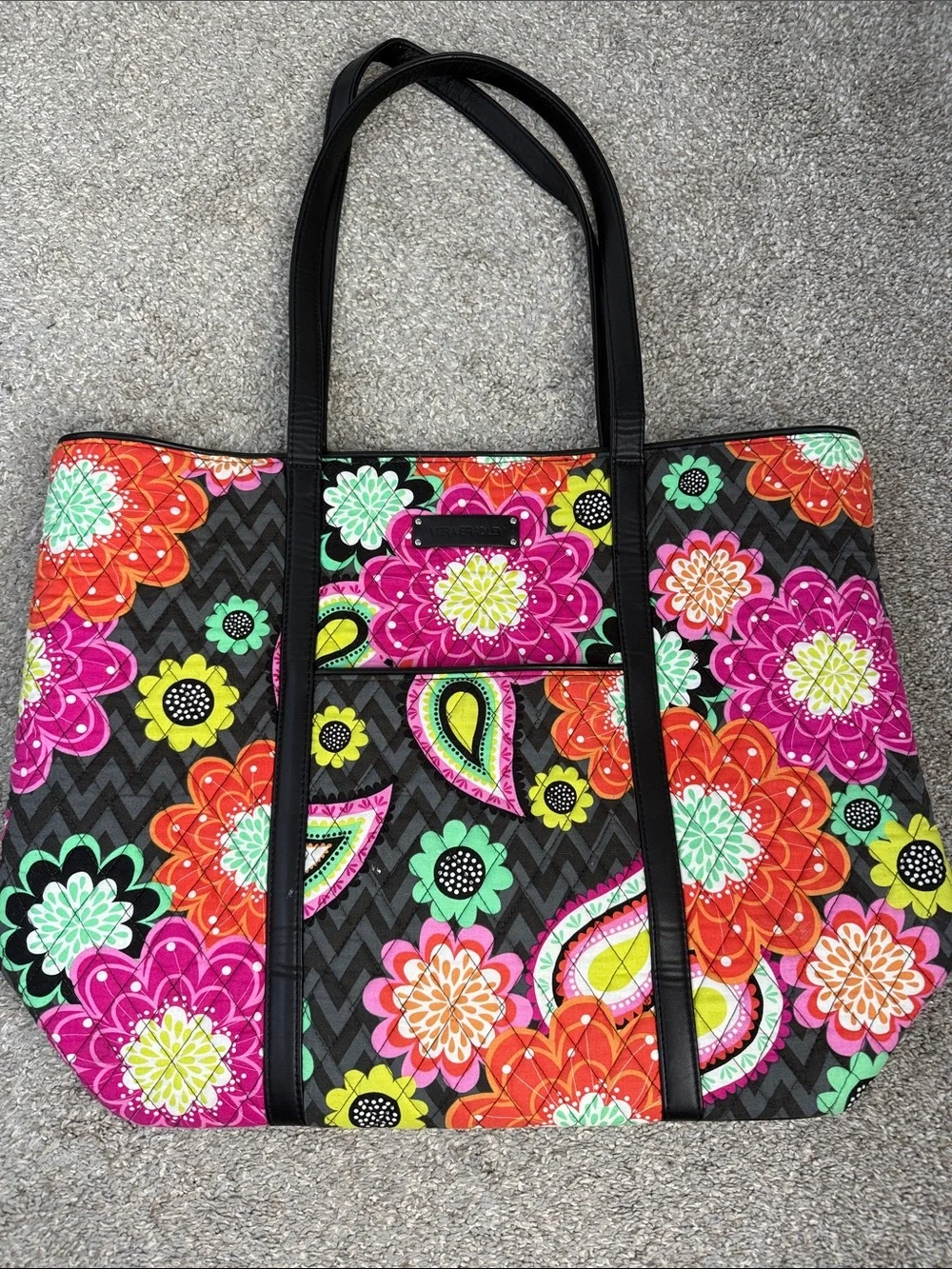 Vera Bradley Black Quilted Tote with Bright Floral Print
